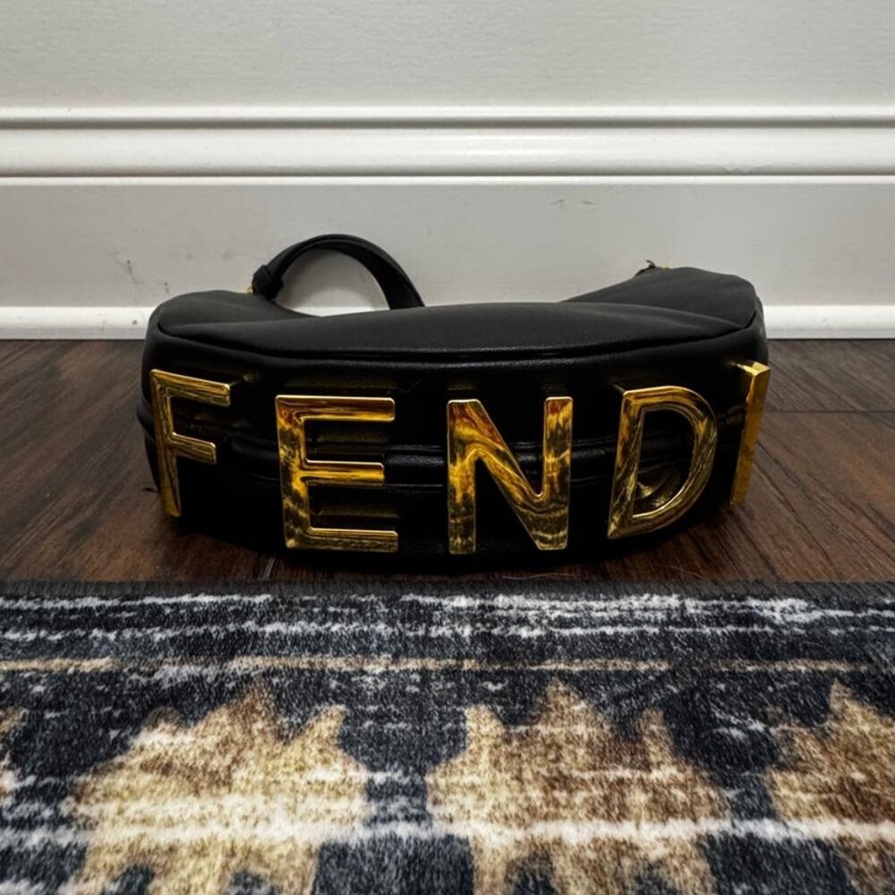 Fendigraphy Small Black Shoulder Bag Black Gold Evening Everyday Croissant